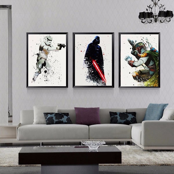 Wekity Alien Warrior Väggkonst Canvas Tryck Affisch, Enkel Cool Vattenfärg Konst Ritning Dekor för Hem Vardagsrum Sovrum Kontor och Barnrum (S