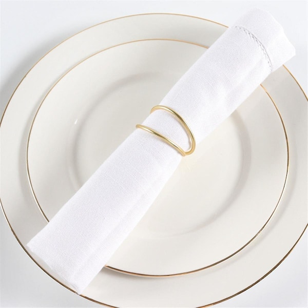 12 stk. Servietringe i enkelt design, guld, til bryllup, Thanksgiving, julefester og middagsselskaber