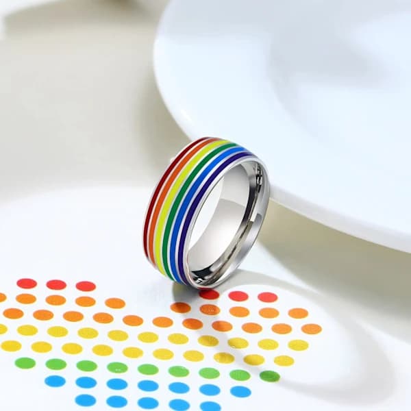 HA-8mm Rustfrit Stål Emalje Regnbue LGBT Pride Ring til Kvinder og