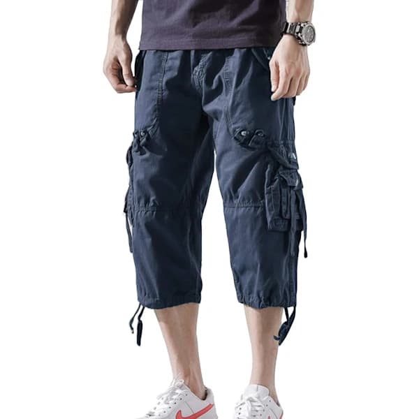 Cargo Shorts for Menn Bomull 3/4 Løs Passform under Kne Capri Cargo Shorts