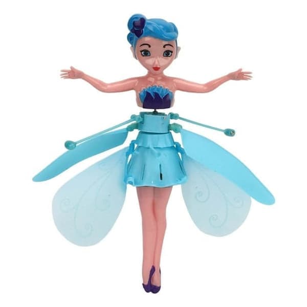 Flyvende Fe Prinsesse Dukke Lysende gestusgenkendelse USB Genopladelig Sky Dancers Flyvende dukker til piger Blå