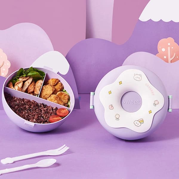 Matlåda för barn, skolelever, snackbox, munk, läckagesäker Lila