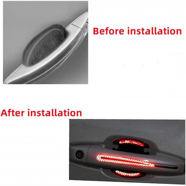 HA-8 stk Universal 3D Karbonfiber Dørhåndtakbeskyttelse, Universal Sikkerhetsreflekterende Striper (Rød)