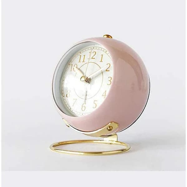 Clock, Small Silent Table Clock, Classic Retro Alarm Clock, Non-Ticking, Night Light, Soundless Pink