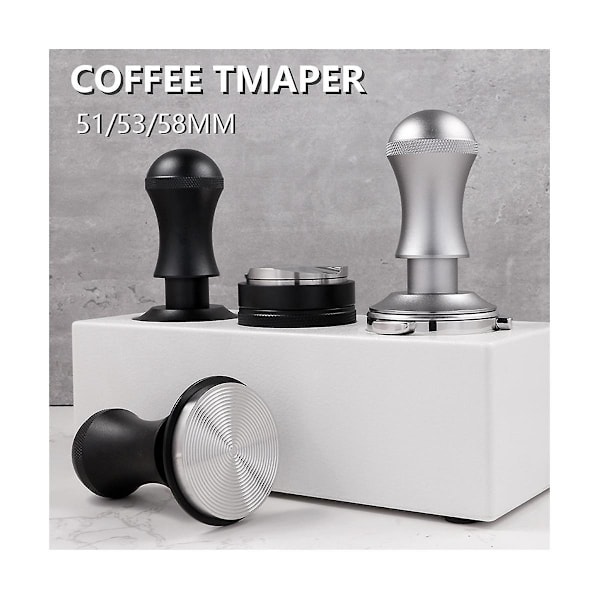 58mm Espresso Tamper, Premium Barista Værktøj Tamper Med Fjeder, Rustfrit Stål Flad Bund Sølv