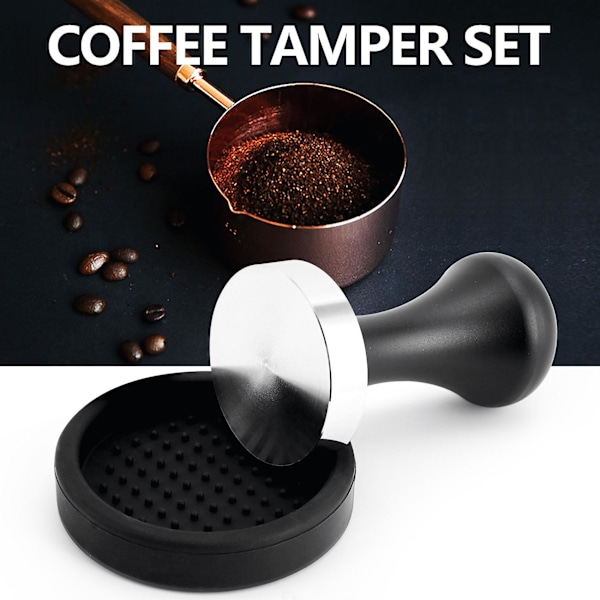 Kahvitamperisarja (51 mm), espressoleimasin litteällä ruostumattomasta teräksestä valmistetulla pohjalla, espressokäsikäyttöinen kahvitamper