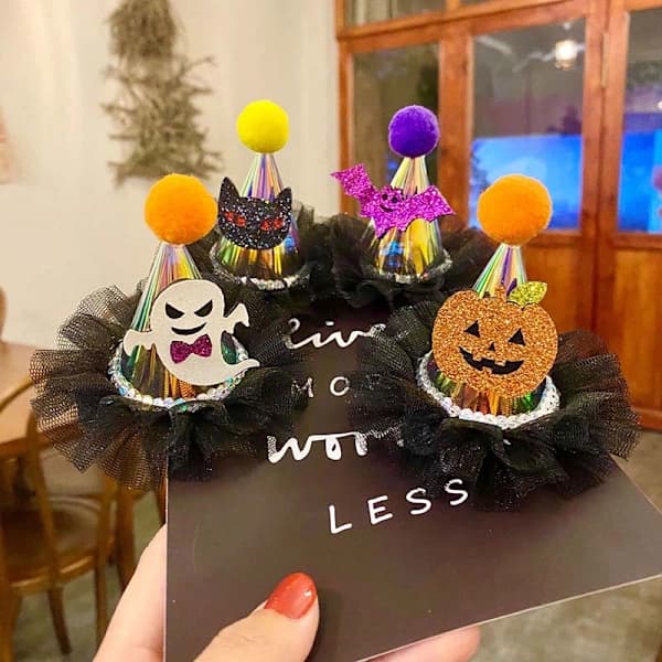 4 st Halloween Hårnålar med Hatt Glitter Spets Pumpa Spöke Ba
