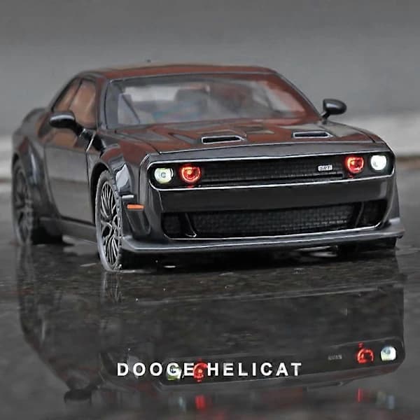 1:32 Dodge Challenger Hellcat Redeye Legeringsbilmodel Lyd og Lys Legetøj Samlerobjekt Fødselsdagsgave Sort