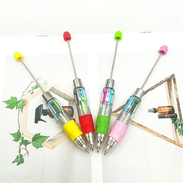 20 stk. 4-farvet genopfyldningskuglepen Diy Beadable penne studenterartikler plastik gavepen Sch