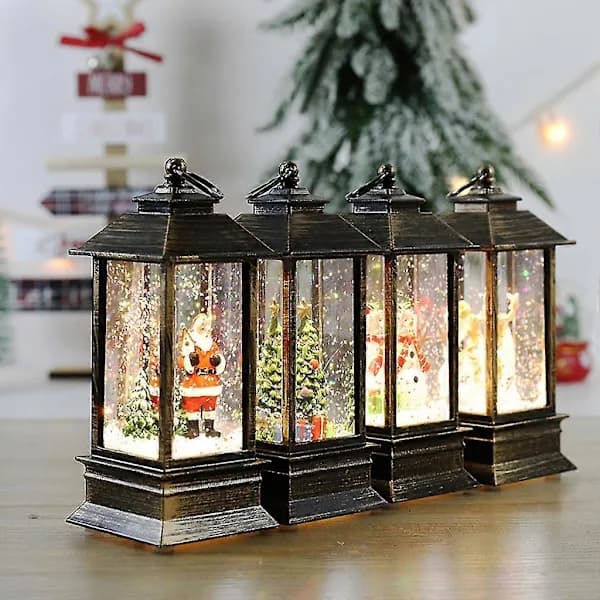 Jule Sne Globe Lanterne LED Lys Vand Glitter Julemand Natlampe Dekor