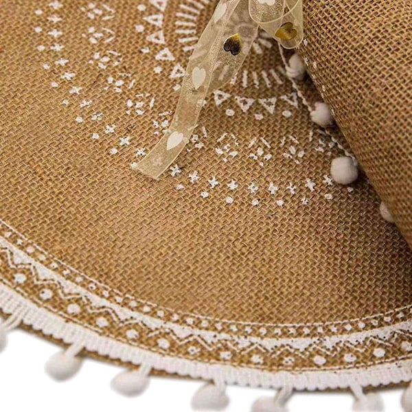Runda bordstabletter set om 8, boho vävda jute bordsmattor med pompom tofs för matsal kök Tabl