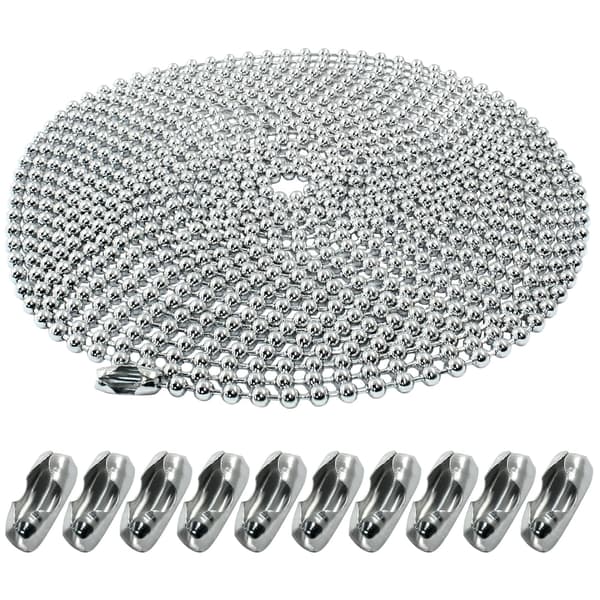 Kuglekæde i rustfrit stål med 10 forbindelsesstykker til loftsventilatorer og persienner, 5 meter 4,5 mm, sølv