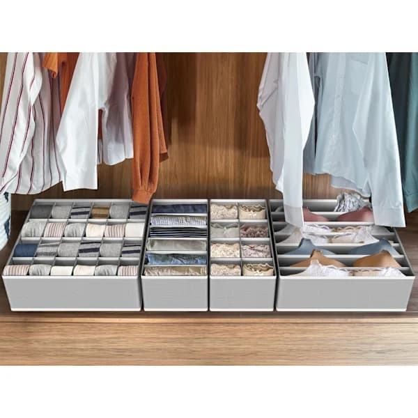 HA-Simple Houseware Garderobe Undertøjsorganisator Skuffeinddeling 4-pak, Grå