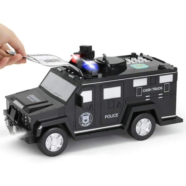 /HA/Spargris, panserbilbank, kontantmyntboks bankomatbank med lys, elektronisk pengebank lekebil, fantastiske bursdagsgaver til barn svart