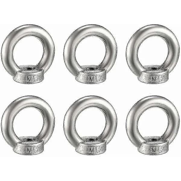 HA~6 stk. M12 løfteøye mutter rustfritt stål ringmutter metrisk maskinvare ringformet FemFixing gjenget mutter for løftetilbehør, overflatepolering, S