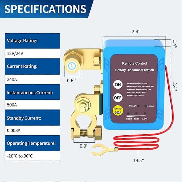 HA-12V 240A Remote Battery Disconnect Switch, Automatic Power Off Switch Car Truck Boat Remote Control Switch