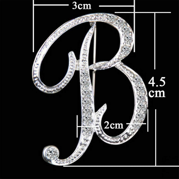 Bogstav Brosche Nåle Initial Rhinestone Brosche til Kvinder Håndværk Sølvfarvet -------B,WZ-1094R