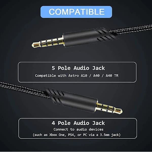 Ersättningskabel för headset, för Astro A10/A40 gamingheadset 2 meter
