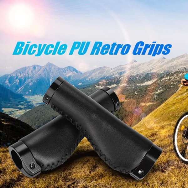Retro PU-læder cykelstyrgreb, skridsikkert ergonomisk dobbeltlåsdesign til mountainbikes og foldecykler, grå, 137 mm