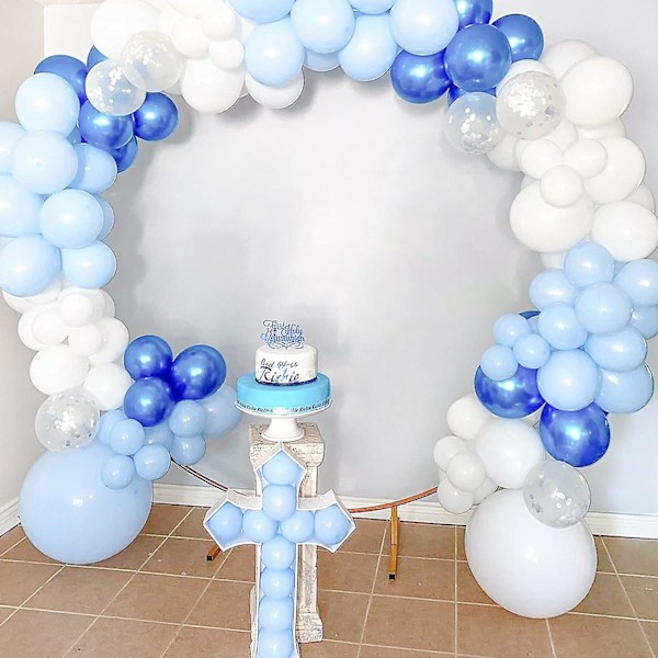 Blå ballongbuegirlandersett, metallisk blå, hvit og sølv konfetti lateksballonger til babyshower, bursdag, bryllup, konfirmasjon, jubileum, fr