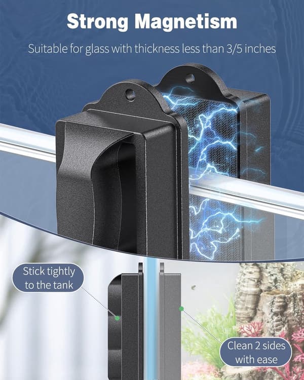 Magnetisk akvarieglasrensebørste, dobbeltsidet algefjerner, til glasakvarier, sort, lille og medium, 2 stk.