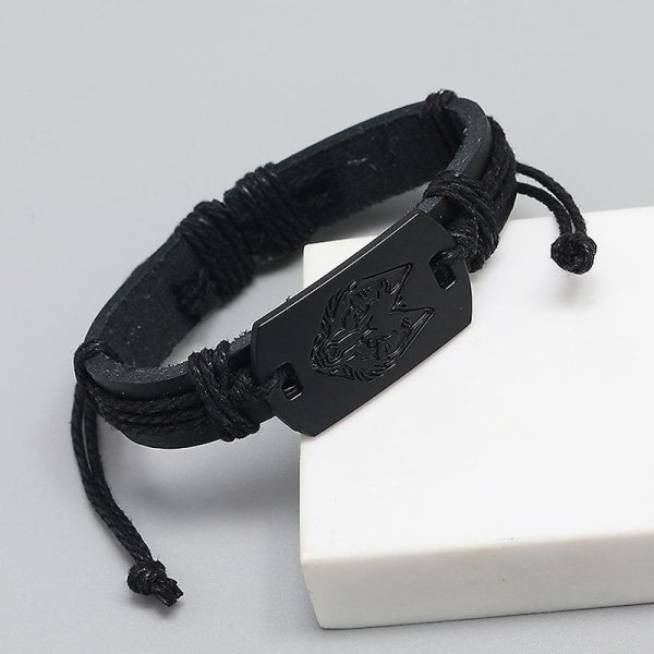 Fashion Punk Style Herr Läder Armband Svart Varg Huvud Armband Flerskikts Flätad Läderrep