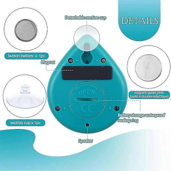 Tyst ke Tkande Vattentät Dusch Timer Magnetisk Baksida Batteridriven Digital Timer Liten Storlek []