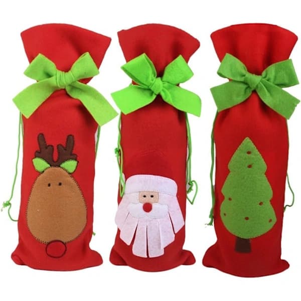 HA~3-pack Julvinpåse Presentinslagning Snörpåse Tomte Ren Träd Mönster