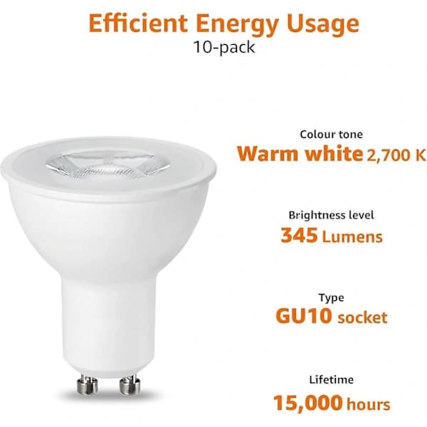 HA~LED GU10 Spotlight Lampa, 5W (Motsvarande 50W), Varmvit, Ej Dimbar - 6-pack 10-pack