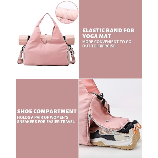 Viikonloppu laukut naisille, jooga laukku naisten kuntosali laukku kengän säilytyslokero, kevyt urheilulaukut naisille jooga kuntosali, 35l, pinkki
