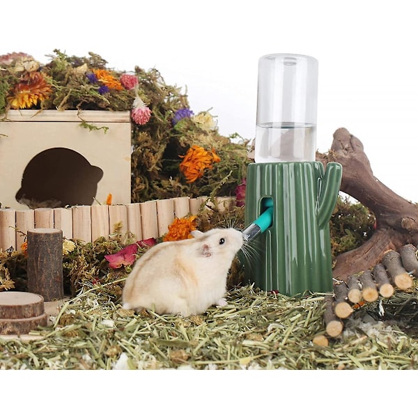 Kaktus Lækagesikker Vandflaske Keramisk Universal Vandflaske Holder Stativ til Hamster Girbils og Andre Små Dyr