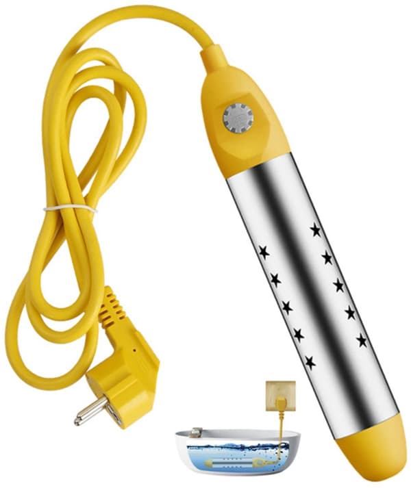 Dykvarmer 2500W, 304 rustfrit stål element, automatisk temperaturkontrol, til spande, bade og camping, sort