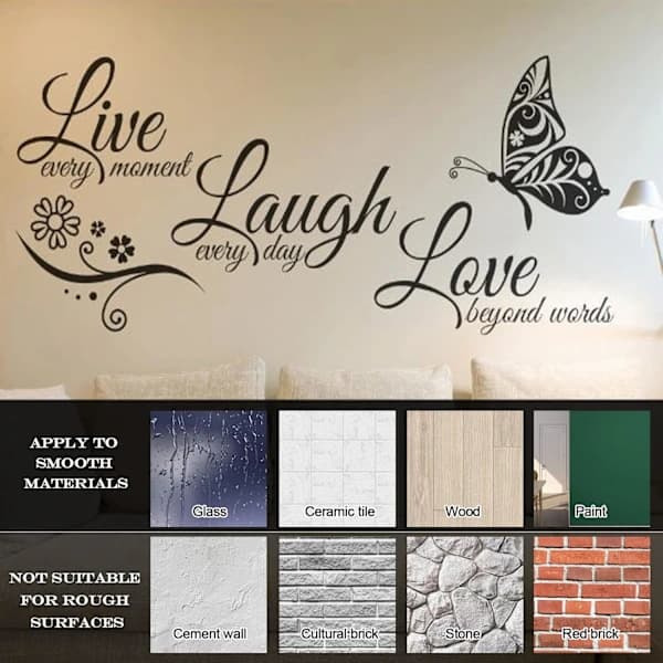 Live Love Laugh Väggdekaler, Motiverande Väggdekaler, Väggskylt Konstdekor, för Heminredning för Sovrum Vardagsrum