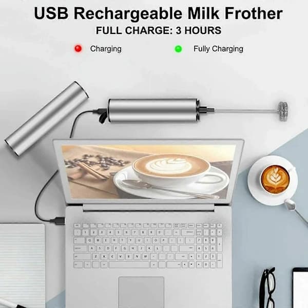 Elektrisk mælkeskummer, USB-genopladelig mælkeskummer (genopladelig)
