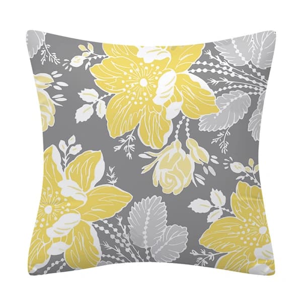 Dekorative pudebetræk grå og gule blomster pyntepudebetræk blød polyester firkantet pudebetræk (45x45 cm) sæt med 4