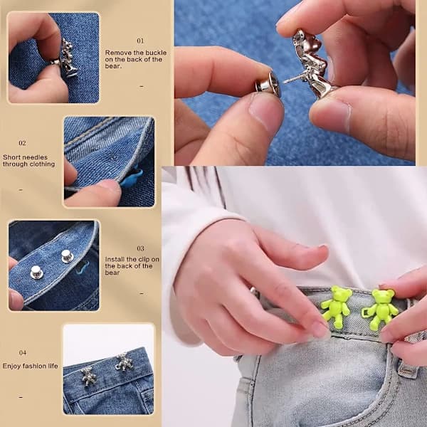 6 par justerbare bukseknapper 40mm - jeansknapper