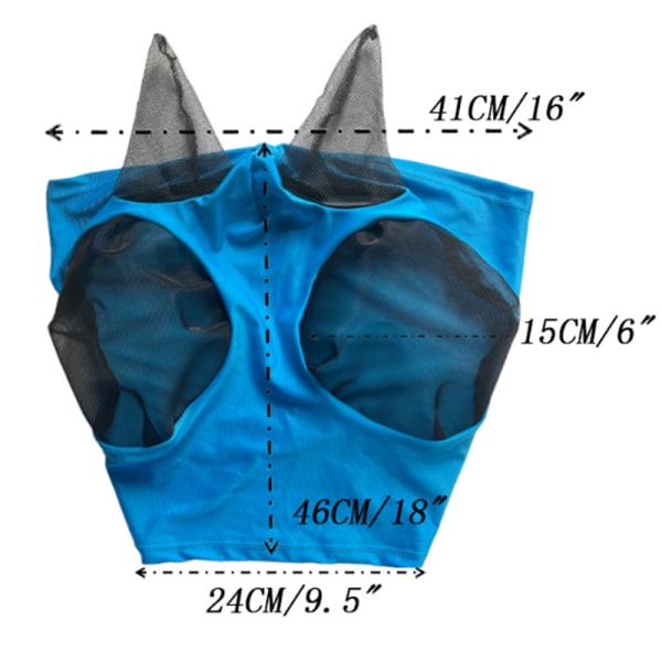Equine insektssäker flugmask - 1 st, storlek: 40*25cm, material: stickat tyg + mesh, färg: blå