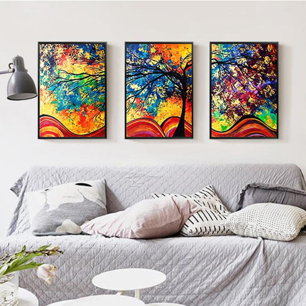 Wekity Fortune Tree Väggkonst Canvas Tryck Affisch, Enkelt Abstrakt Akvarellkonst Ritning Dekor för Hem Vardagsrum Sovrum Kontor och Barnrum