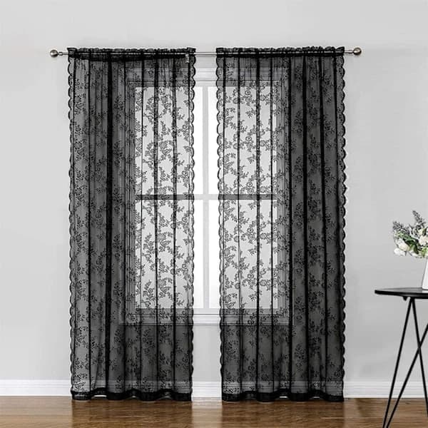 Sorte blondegardiner 2-pak kompatible med Sort 100 x 200 cm