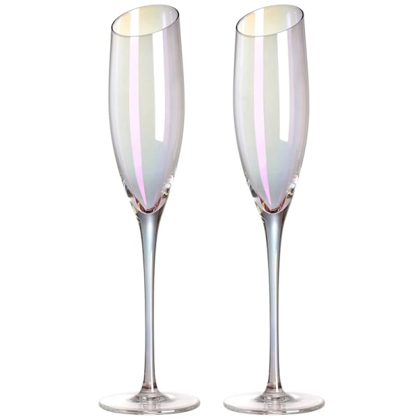 Champagne Flutes Set of 4, Crystal Champagne Glasses 5.6 Ounces, Hand Blown Colorful Sparkling Wine Glass