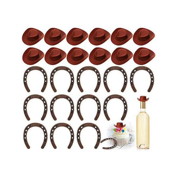 24 stk. Western-tema Lucky Horseshoe Ornament og Mini Hat Kunsthåndværk Miniature Hestesko Bryllup