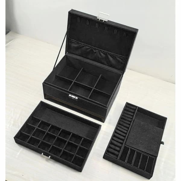 Sort Smykkeskrin med Lås og Flere Rum Sort Sort