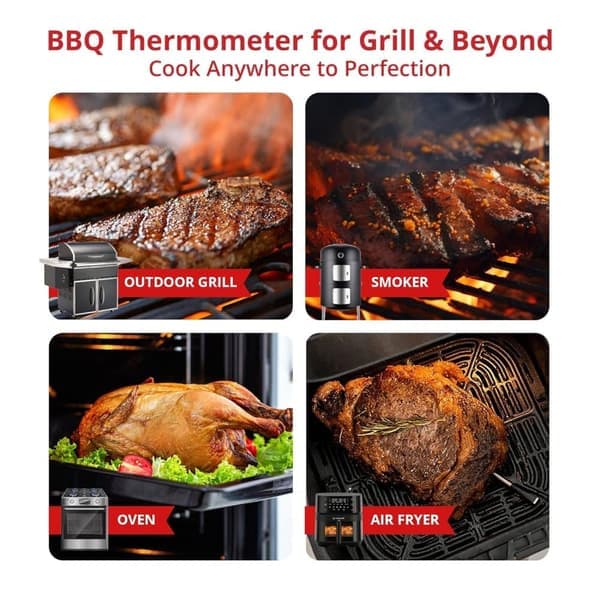 Digitalt kjøtttermometer Digital trådløs dobbeltsensor Bluetooth BBQ-termometer for grilling, matlaging, røyking