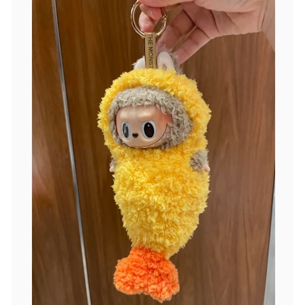[HH]Labubu 17cm Blind Box Labubu Iögonfallande Väska Friterad Räka Babykläder Vävda Sovsäckar Overall Black