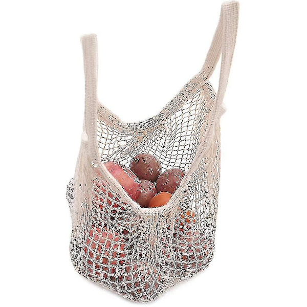 2 stk Nett Bomull String Shopping Bag, Gjenbrukbar Mesh Market Tote Organizer For Dagligvare Shopper Produksjonslagring Strandleker Frukt Grønnsak - Mindre Plast