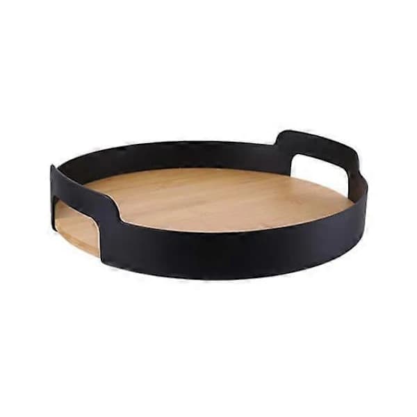 Serveringsbrett Multifunksjonelt Praktisk Bambuspanel PP Plast Kaffe Te Servering Matlagringsplatte for Hjemmet svart black 36cm