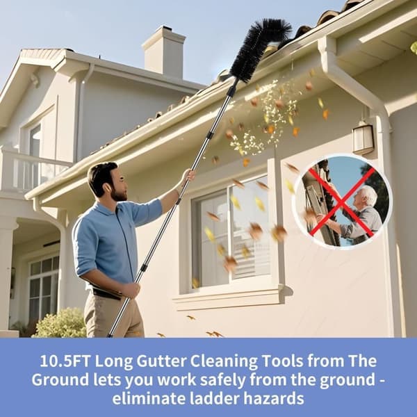 Gutter Cleaning Brushes - Adjustable Cleaning Tool 320cm with Brush, No Ladder Needed