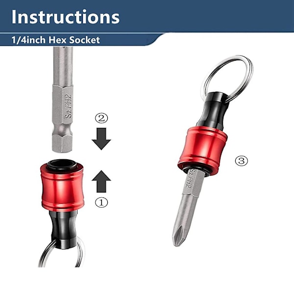Borrbitshållare 1/4 tum sexkantskaft nyckelring förlängningsstång aluminiumlegering magnetisk svängbar skruvmejsel