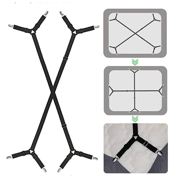 Sengesett Holder Stropper - Justerbare Sengesett Stropper Klips Festene Holder Sengesett På Plass, 2 stk/sett Svart