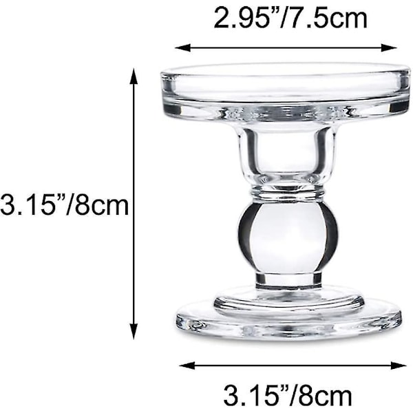 2 stk. Glass Lysestake og Pillarholder, 8cm Høy Krystall Vindus Lysestake, For Bryllup
